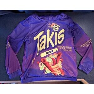 Takis Boys Girls Unisex Youth Purple Hoodie Sweatshirt Size Large 13-14 Casual